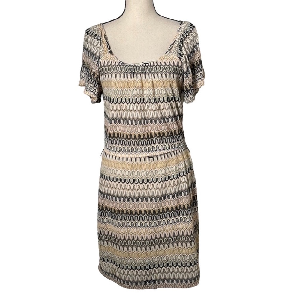 B Darlin Black White Cream Print Scoop Neck Short… - image 1